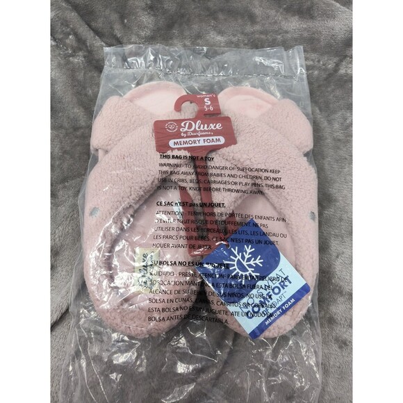 Dluxe by Dearfoams Open Toe Slippers Pink Womens S 5-6 Memory Foam Slip On NEW - Picture 1 of 5